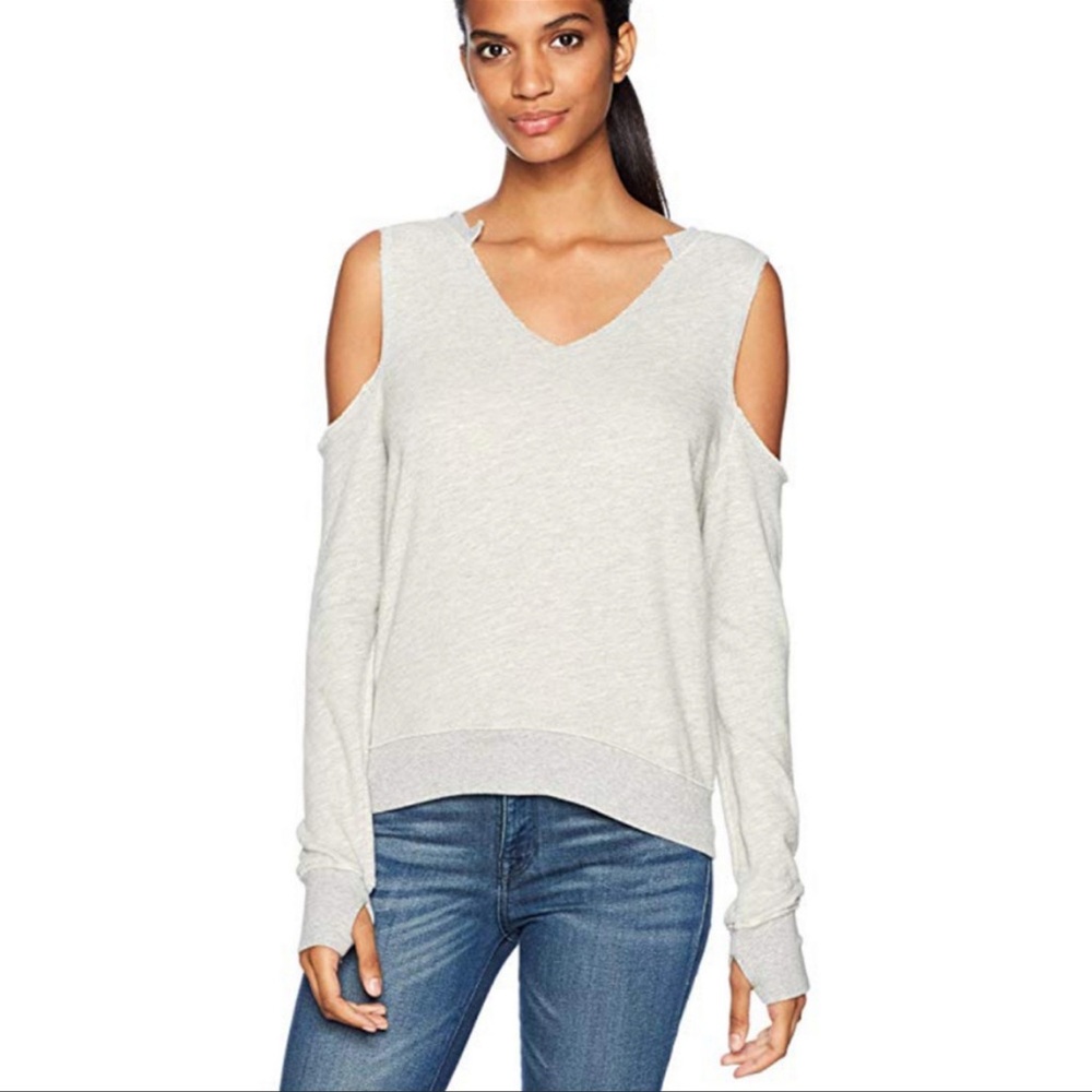 Pam & Gela Cold Shoulder Thumbhole Sweatshirt - Picture 1 of 5